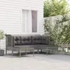 vidaXL Salon de jardin 5 pcs avec coussins Gris Résine tressée