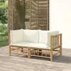 vidaXL Canapés d'angle de jardin avec coussins blanc crème 2pcs bambou