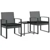 vidaXL Ensemble à manger de jardin coussins 3 pcs gris foncé rotin PP