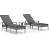 vidaXL Chaises longues 2pcs avec table et coussins gris résine tressée