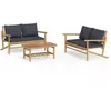 vidaXL Salon de jardin 3 pcs avec coussins gris foncé bambou