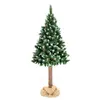 Kunstkerstboom 160 cm - met houten stam - sneeuw en dennenappels