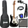 Fazley Sunset Series Dawn HSS Black elektrische gitaar starterset
