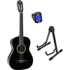 LaPaz 002 BK klassieke gitaar 3/4-formaat zwart + statief + tuner