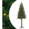 vidaXL Sapin de Noël mince Vert 210 cm PVC et bois de pin massif