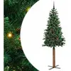 vidaXL Sapin de Noël mince Vert 210 cm PVC et bois de pin massif