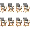 vidaXL Chaises de jardin pliantes lot de 8 noir poly rotin bois massif