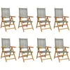 vidaXL Chaises inclinables de jardin lot de 8 gris rotin bois massif