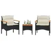 vidaXL Salon de jardin 3 pcs avec coussins noir résine tressée