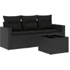 vidaXL Salon de jardin 4 pcs avec coussins noir résine tressée