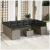 vidaXL Salon de jardin avec coussins 10 pcs gris résine tressée