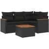 vidaXL Salon de jardin 5 pcs avec coussins noir résine tressée