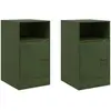 vidaXL Tables de chevet 2 pcs noir vert olive 34,5x39x62 cm acier