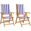 vidaXL Chaises de jardin lot de 2 bleu/blanc bois acacia massif tissu