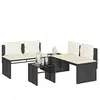 vidaXL Salon de jardin 4 pcs avec coussins noir résine tressée