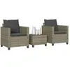 vidaXL Ensemble de bistro 3 pcs avec coussins gris résine tressée