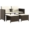 vidaXL Canapé de jardin 2 places avec table et tabourets marron rotin