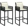 vidaXL Tabourets de bar jardin coussins lot de 2 noir résine tressée