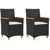 vidaXL Chaises de jardin coussins lot de 2 noir résine tressée et bois
