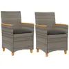 vidaXL Chaises de jardin coussins lot de 2 gris résine tressée et bois