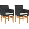 vidaXL Chaises de jardin coussins lot de 2 noir résine tressée et bois