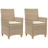 vidaXL Chaises de jardin coussins lot de 2 beige résine tressée bois