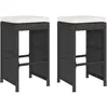 vidaXL Tabourets de bar jardin coussins lot de 2 noir résine tressée