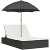 vidaXL Chaise longue double et coussins et parasol noir résine tressée