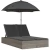 vidaXL Chaise longue double et coussins et parasol gris résine tressée