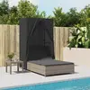 vidaXL Chaise longue double avec toit et rideaux gris résine tressée