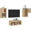 vidaXL Meuble TV muraux 4 pcs avec lumières LED chêne sonoma