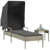 vidaXL Chaise longue avec auvent et table gris clair résine tressée