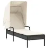 vidaXL Chaise longue avec auvent noir résine tressée