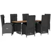 vidaXL Ensemble à manger de jardin coussins 7pcs Noir Résine tressée