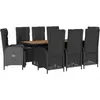vidaXL Ensemble à manger de jardin 9pcs coussins noir résine tressée