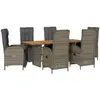 vidaXL Ensemble à manger de jardin et coussins 7 pcs gris rotin