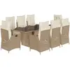 vidaXL Ensemble à manger de jardin et coussins 9 pcs beige Poly rotin