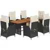 vidaXL Ensemble à manger de jardin coussins 7pcs Noir Résine tressée