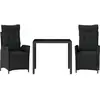 vidaXL Ensemble à manger de jardin avec coussins 3 pcs Noir