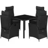 vidaXL Ensemble à manger de jardin coussins 5pcs Noir Résine tressée