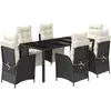 vidaXL Ensemble à manger de jardin coussins 7pcs Noir Résine tressée
