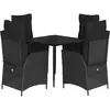 vidaXL Ensemble à manger de jardin coussins 5pcs Noir Résine tressée