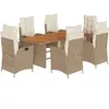 vidaXL Ensemble à manger de jardin et coussins 7 pcs beige poly rotin