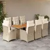 vidaXL Ensemble à manger de jardin et coussins 9 pcs beige Poly rotin