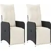 vidaXL Chaises inclinables de jardin lot de 2 et coussins noir rotin