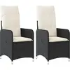 vidaXL Chaises inclinables de jardin lot de 2 et coussins noir rotin