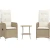 vidaXL Chaises inclinables de jardin lot de 2 avec table beige rotin