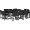 vidaXL Ensemble à manger de jardin 11 pcs coussins noir résine tressée