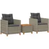 vidaXL Ensemble de bistro 3 pcs et coussins gris résine tressée acacia
