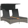 vidaXL Chaise longue double et auvent et coussins gris résine tressée
